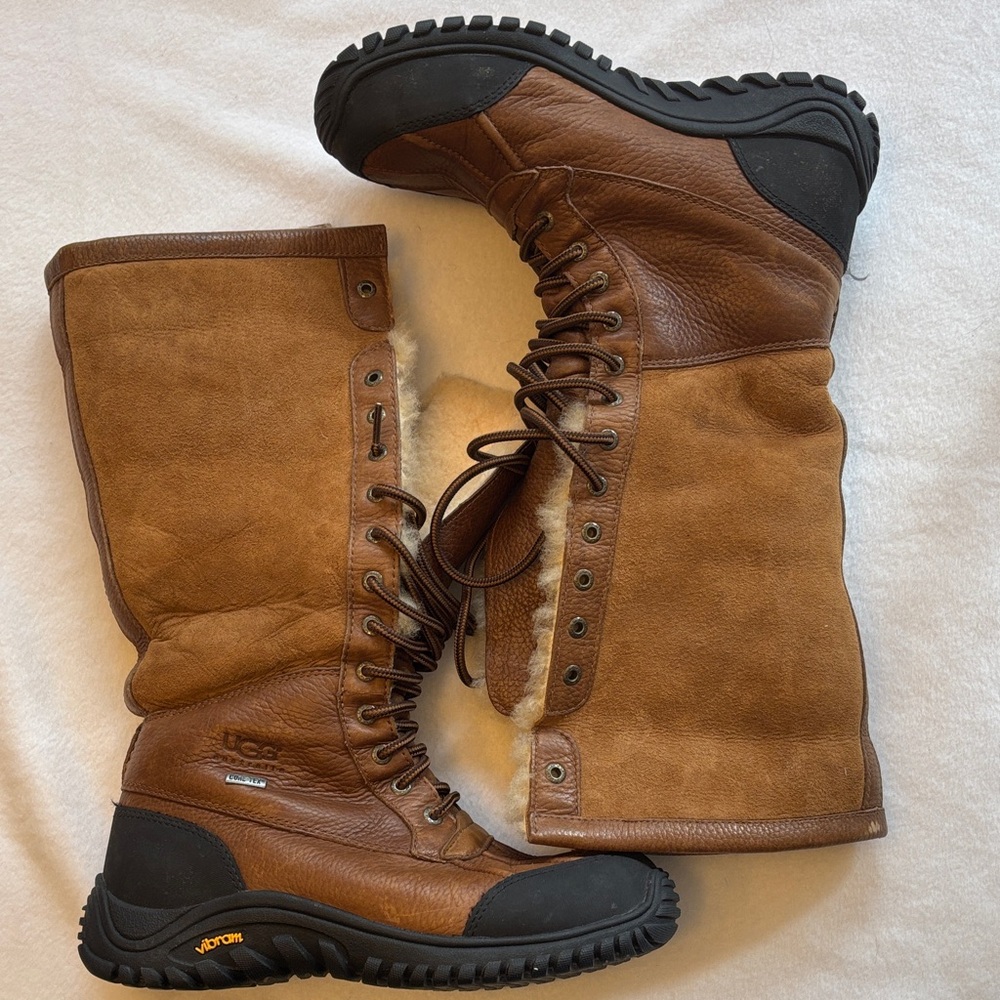 UGG Adirondack tall Tan Leather High Boots with Black Soles